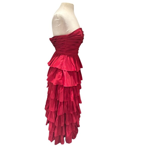 Red Strapless Tiered Ruffle Formal Evening Gown Dress Womens Size S Stacees Sati - Picture 8 of 14